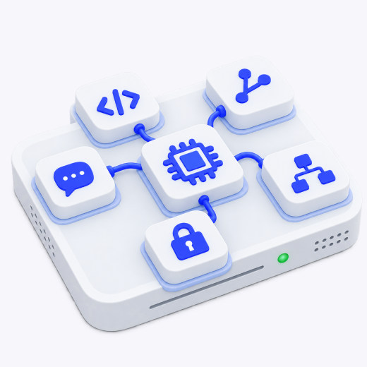 Isometric illustration of connected tool tiles for automation, support and deployment