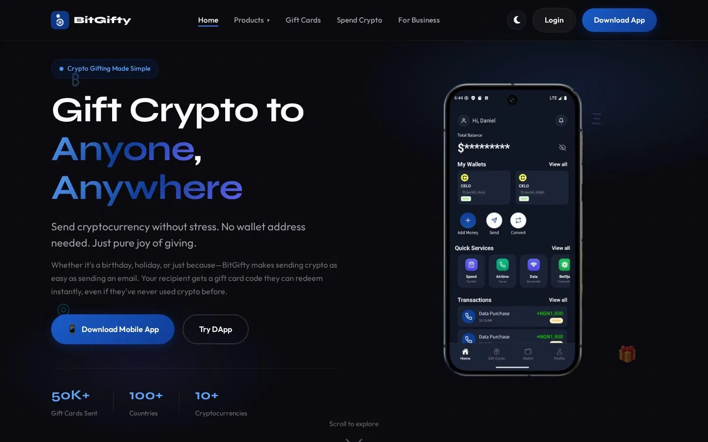 Live customer website preview — Bitgifty