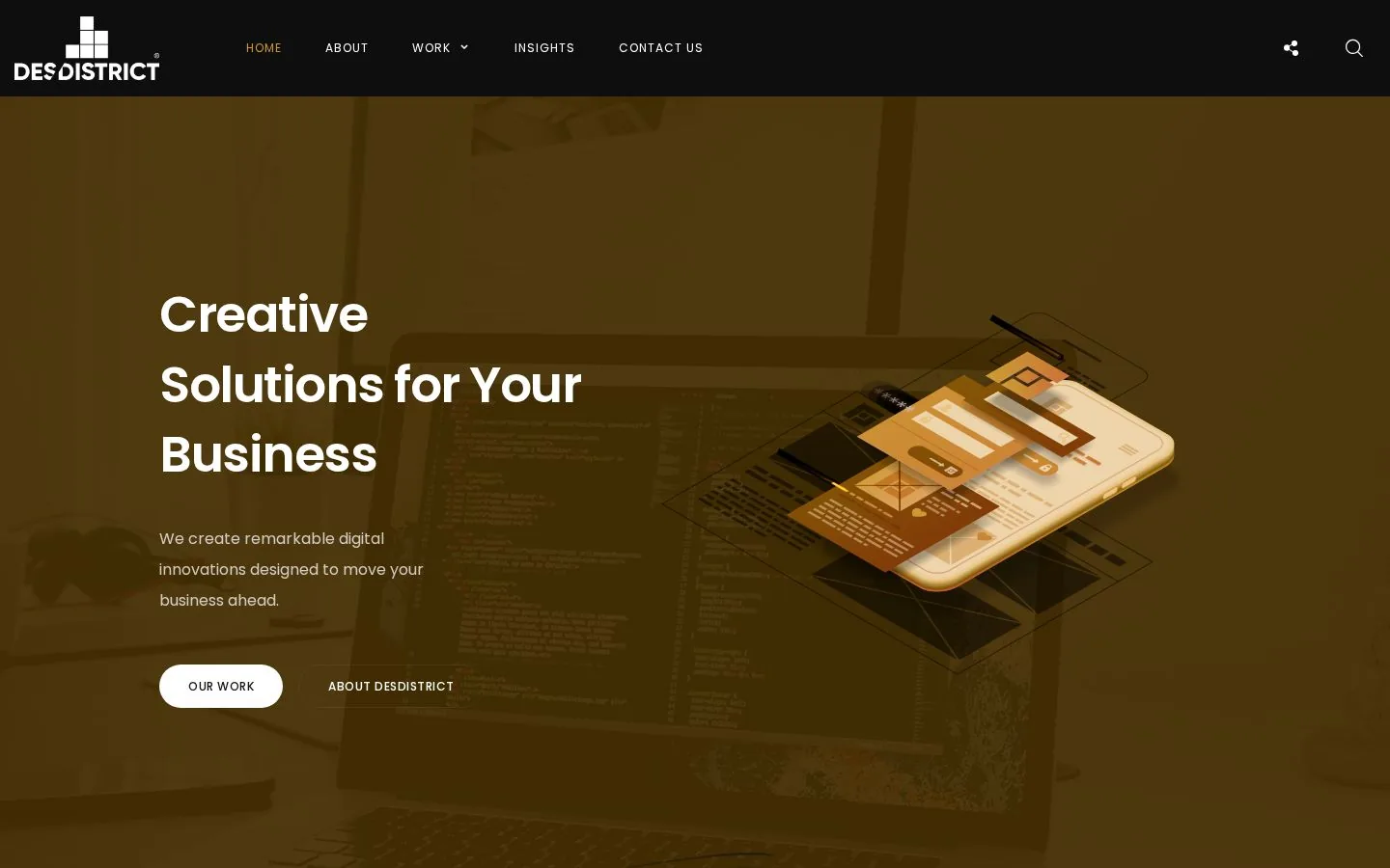 Live customer website preview — Des District