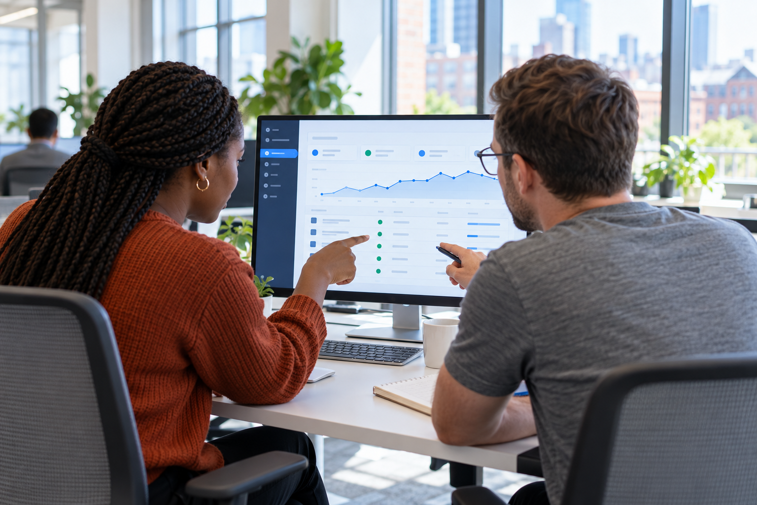 Two engineers reviewing a Coolify deployment dashboard