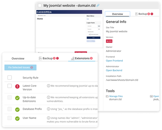 Plesk Joomla! Toolkit interface capture